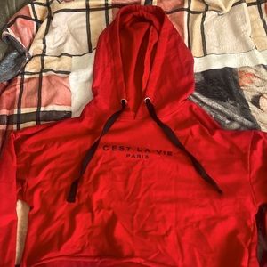 Red, Cropped style hoodie